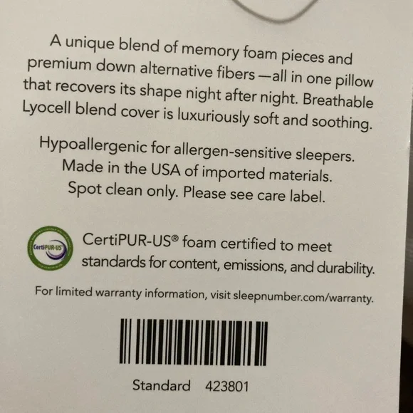 New Never Used Sleep Number White and Gray Pillow - Picture 4 of 5